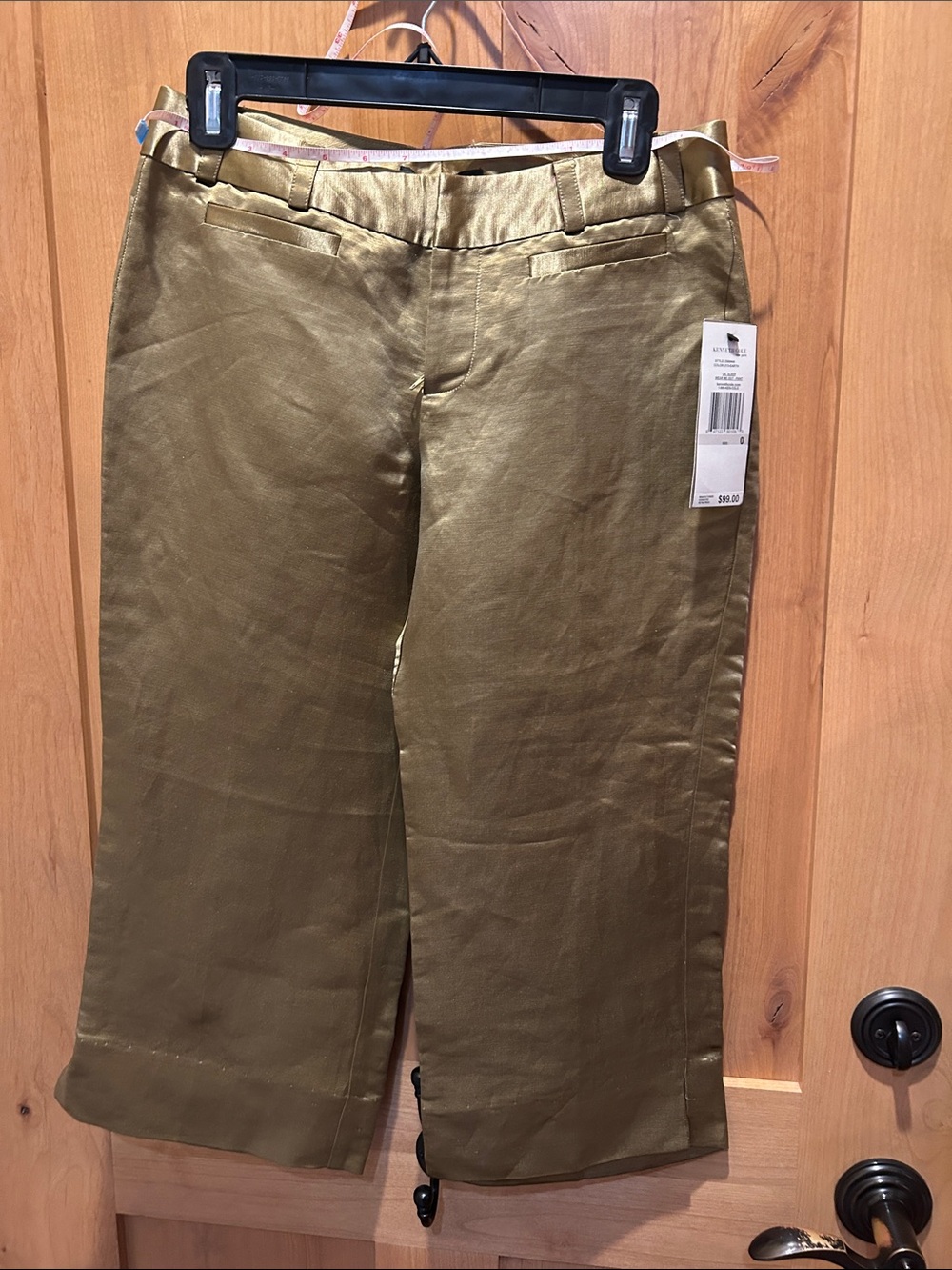 Kenneth Cole New York Metallic Olive-Gold Cropped Capris